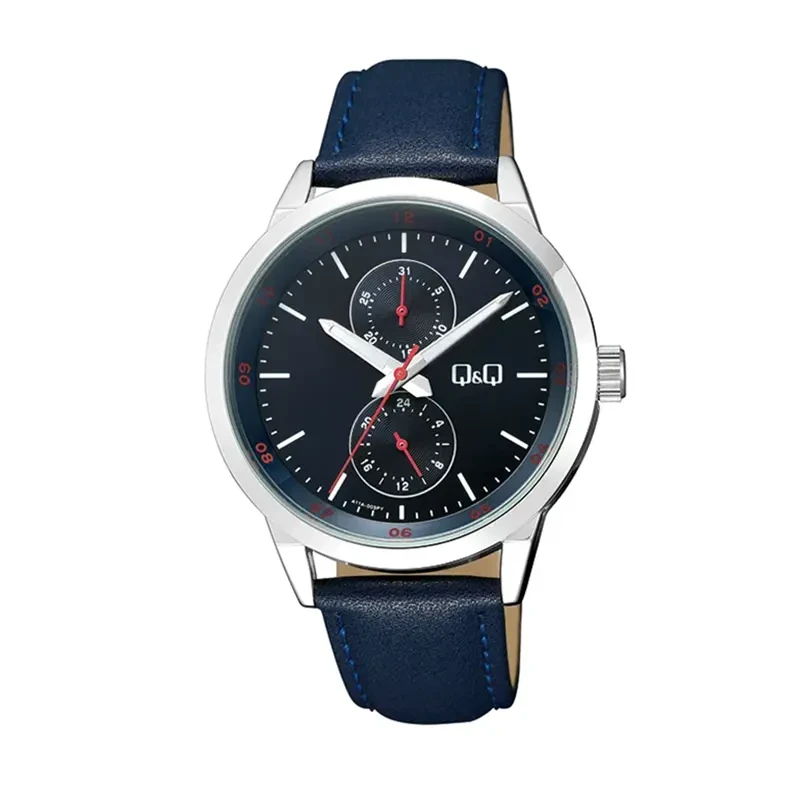 Q&Q Japan Quartz Blue Dial Leather Strap Men's Watch- A11A-003PY